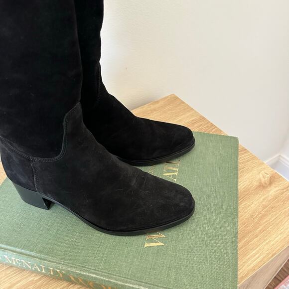 La Canadienne Suede Block Heels Pull On Boots Black 8.5 - Picture 3 of 9
